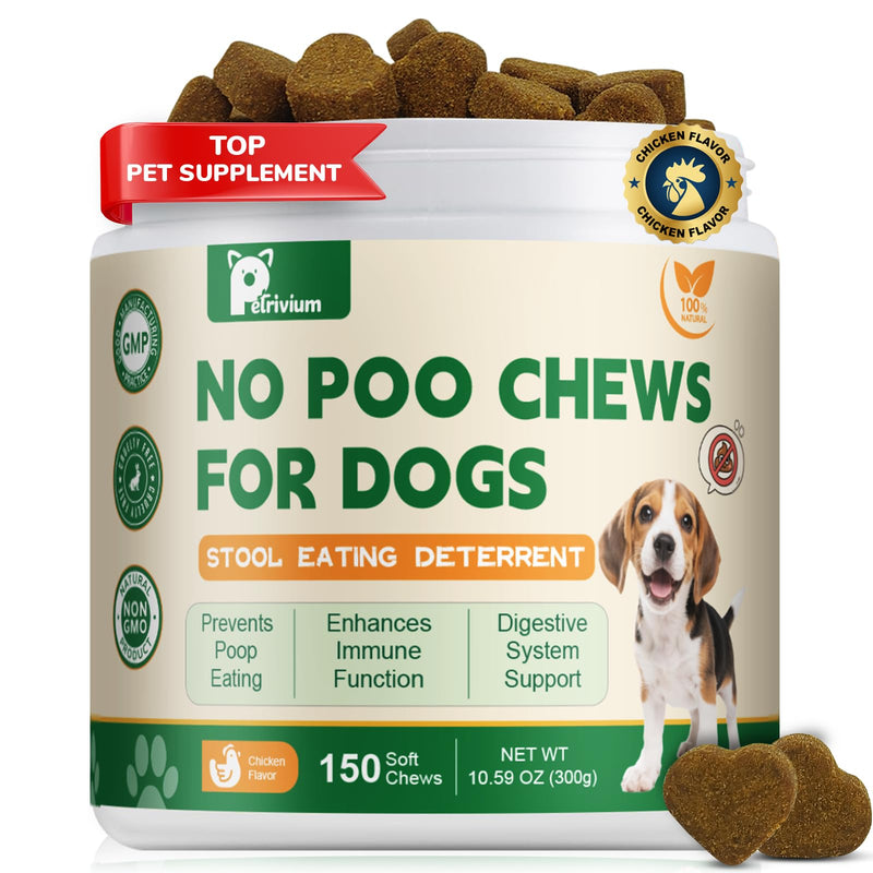 No Poo Chews - Coprophagia Deterrent for Dogs, No Poop Eating Deterrent for Dogs, Stopping Dog from Eating Poop Supplement with Probiotics & Digestive Enzymes 150ct Chicken