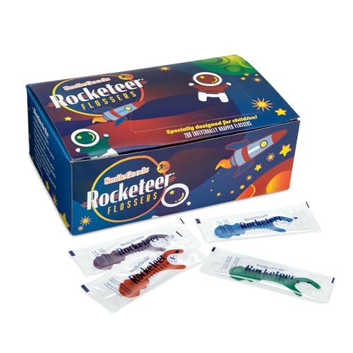 SmileGoods Rocketeer Flossers, Individually Wrapped Kids Flosser, Astronaut Space Themed Design, Dental Floss Picks for Children, Dispenser Box of 200
