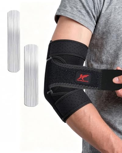 Hurmoya Elbow Brace for Night Sleep, Cubital Tunnel Syndrome & Ulnar Nerve Entrapment Night Splint with 2 Removable Metal Splints, Adjustable Elbow Immobilizer Compression Sleeve for Pain Relief, Men and Women