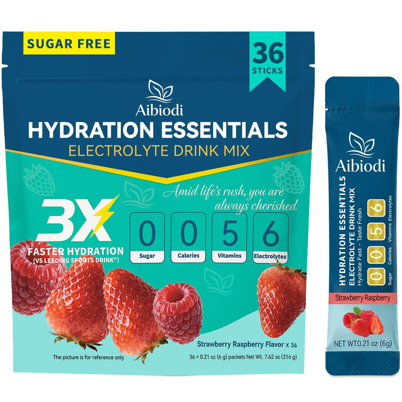Electrolytes Powder Packets - Sugar Free & Zero Calorie Liquid Daily Drink Mix - Instant Hydration & Energy Supplement with 6 Electrolytes and 5 Vitamins, Keto Friendly & Vegan - 36 Sticks Strawberry Raspberry 7.62 Ounce (Pack of 1)