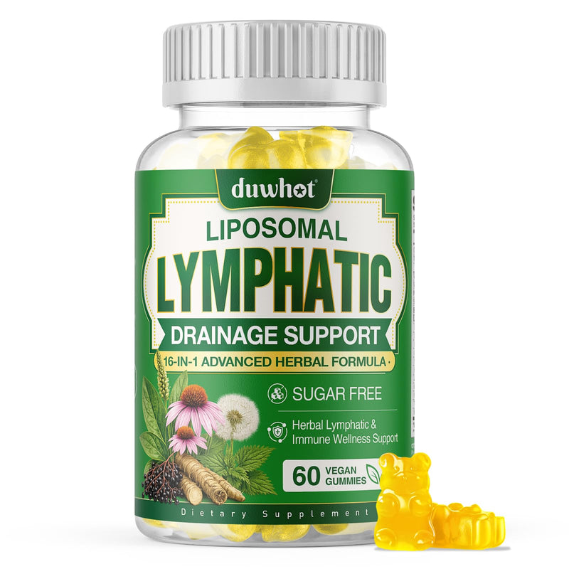 Liposomal Lymphatic Drainage Gummies, 16-in-1 Lymphatic Drainage Supplement | With Echinacea, Dandelion, Burdock Root, Vitamin C&D3, Sugar-Free Lymph & Immune Support, Pineapple, Vegan, 60 Ct