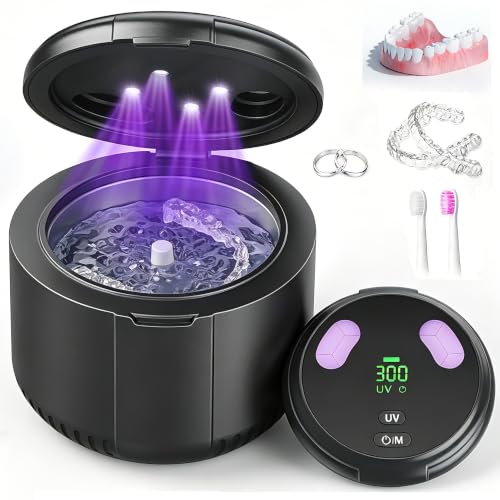 Ultrasonic Retainer Cleaner Machine, 45kHz Dental Cleaning Pod for Dentures, Aligners, Mouth Guards, Retainers, Toothbrush and Jewelry, 200ML Capacity Black