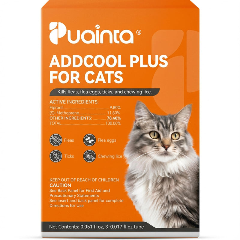 PUAINTA Addcool Plus Flea and Tick Prevention for Cats & Kittens, Professional Topical Treatment, 3 Monthly Doses, Fast-Acting Waterproof Cat Flea Drops 3 Count Cats over 1.5 lbs