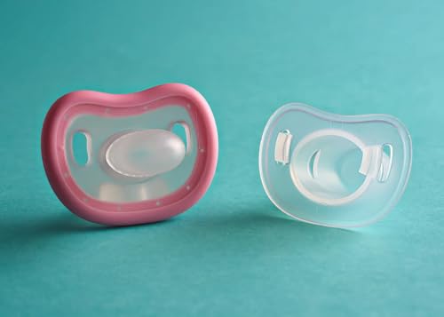 Baby Calm and Clean Pacifier Toothbrush, Blue, Pink, Purple, and Yellow, for 3 Months to 3 Years, with Orthodontic Nipple and Soft Bristles, BPA-Free (Pink)