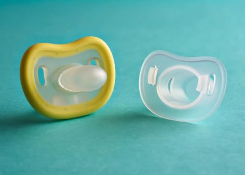 Baby Calm and Clean Pacifier Toothbrush, Blue, Pink, Purple, and Yellow, for 3 Months to 3 Years, with Orthodontic Nipple and Soft Bristles, BPA-Free (Yellow)
