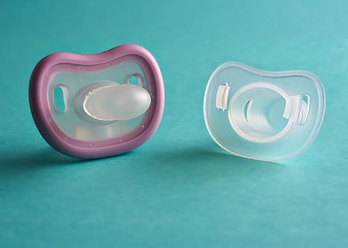 Baby Calm and Clean Pacifier Toothbrush, Blue, Pink, Purple, and Yellow, for 3 Months to 3 Years, with Orthodontic Nipple and Soft Bristles, BPA-Free (Purple)