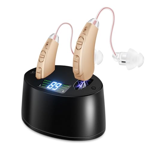 Hearing Aids, Wireless Hearing Amplifiers for Seniors with Noise Reduction, Invisible Hearing Aids Rechargeable, Volume Adjustable with Noise Reduction, with Portable Charging Case