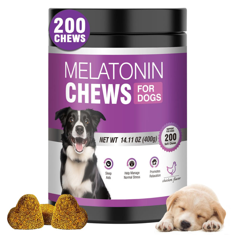 Calming Melatonin for Dogs, 200 Pet Chews Calming Treats for Sleep Aid Sleeping Pills Puppy Melatonin Bites Support Stress, Anxiety Relief, Separation for Small and Large Dogs Chicken M