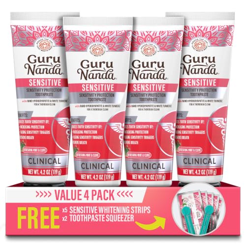 GuruNanda Hydroxyapatite Toothpaste for Sensitivity, Fluoride Free, 4x4.2oz 4.2 Ounce (Pack of 4)