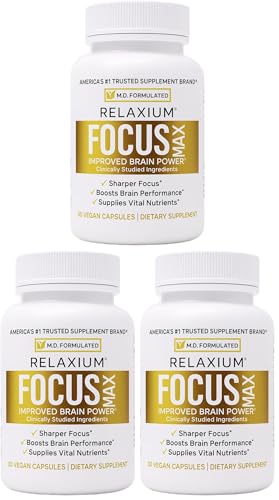 Relaxium FocusMax, Brain & Focus Health Supplement, Mental Clarity Support, Proven Concentration, Focus, Memory, & Nootropics Booster, USA-Manufactured, 30 Vegan Capsules (Pack of 3) 30 Count (Pack of 3)