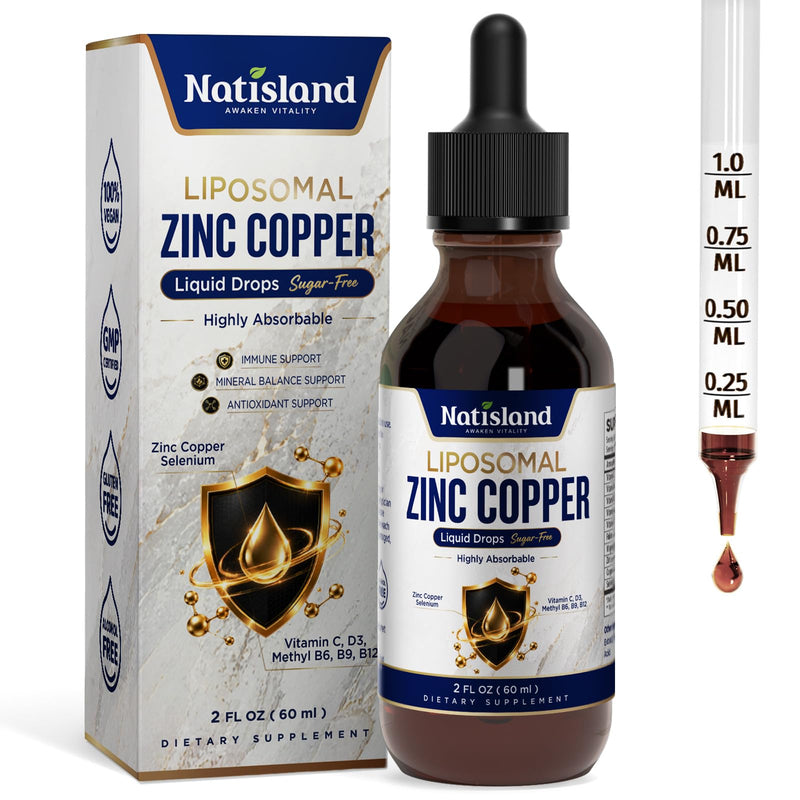 Liposomal Zinc Picolinate 30mg Copper Liquid Drop for Adult & Kid | Zinc Supplement with Selenium, Vitamin C, B, D3, K2, Magnesium, Immune, Mineral & Thyroid Support, Vegan, Strawberry, 2 FL OZ
