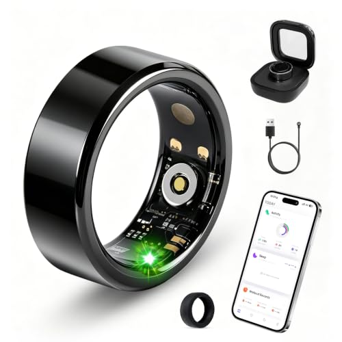 XUV Smart Health Ring, IP68 Waterproof Fitness Tracker with Ring Cover, Heart Rate and Sleep Monitoring, Step Counting, No Subscription Fee, Compatible with iOS and Android (Black, 9) Black