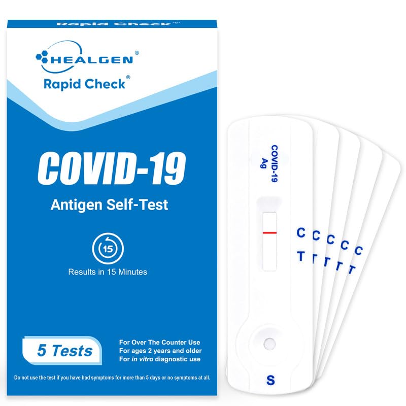 Healgen Rapid Check COVID-19 Antigen Home Test, Results in 15 Minutes, FDA Authorized OTC, 5-Pack Self Test