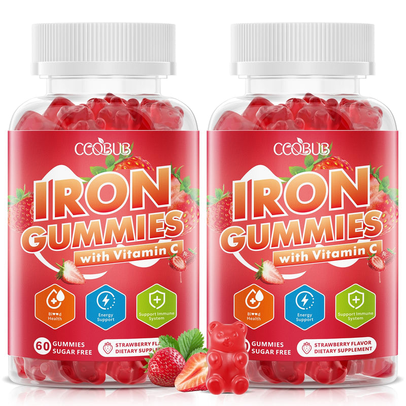 Iron Gummies with Vitamin C, Iron Supplement for Women & Men, 120 Count | Immune Support, Blood Builder & Energy Support for Iron Deficiency, Sugar Free, Vegan, Strawberry Flavor