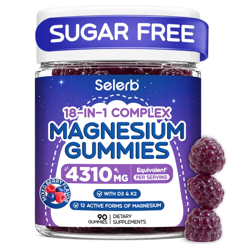 18 in 1 Magnesium Complex Gummies for Women and Men, 90 Gummies | 12 magnesium forms, High Absorption with Vitamin D3, K2, B6 & Zinc, Supports Sleep, Muscle, Bone & Nerve Health, Sugar Free 90 Count (Pack of 1)