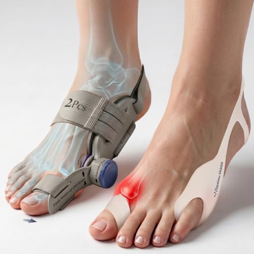 2Pcs Bunion Corrector with Adjustable Knob & 2Pcs Silicone Shoe Inserts for Day Use, Toe Separators for Men Women, Big Toe Straighteners for Hallux Valgus, Overlapping Toes, Hammer Toe Relief, Gray Gray 2 PCs