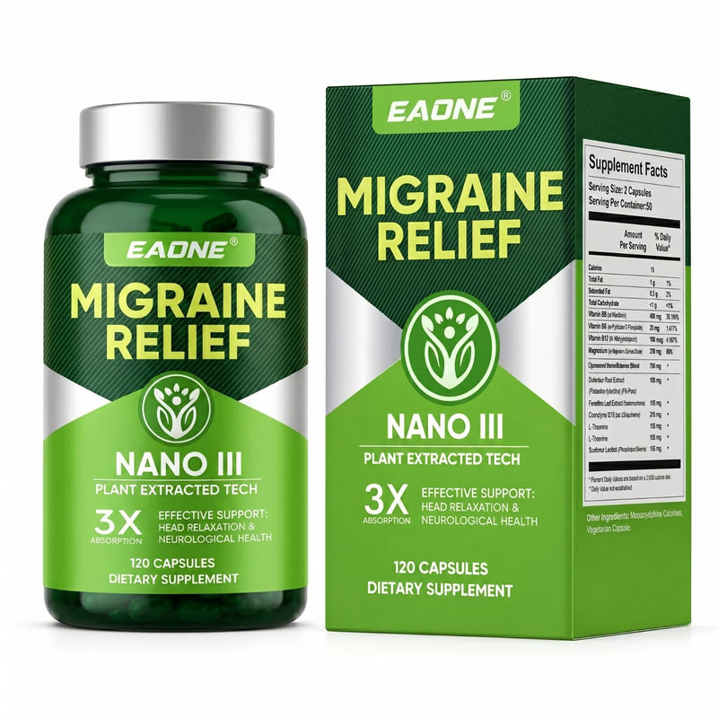 Headache Comfort Supplement, Natural Cranial Relaxation Formula with Magnesium Glycinate, CoQ10, Riboflavin Vitamin B2, B6 & B12, Supports Daily Neurological Balance and Mental Clarity, 120 Capsules