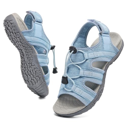 Bravover Womens Orthopedic Walking Sandals Arch Support Sport Sandals 8 Lightblue