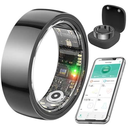 Smart Health Ring,Fitness Rings Tracker with Blood Pressure Monitor Heart Rate Blood Oxygen Sleep Monitor IP68 Waterproof Step Counter Calorie Tracker Health Rings for Women Men Android iOS Phones Black 11