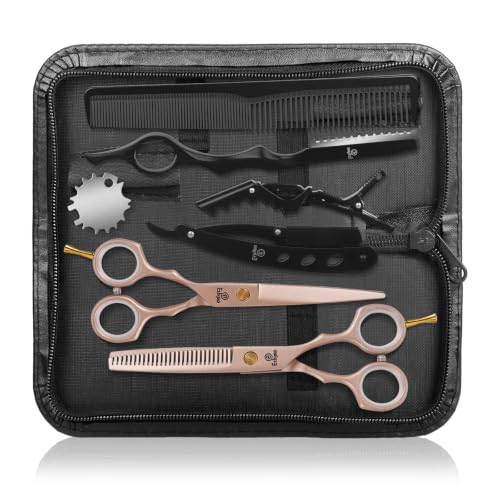 Hair Cutting Scissors Set with Thinning Shears for Home Use 2-scissors set Rose Gold