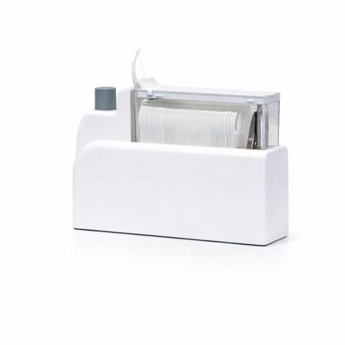 Refillable Dental Floss Pick Dispenser for Home, Press to Dispense Floss Stick Holder, Covered Countertop Storage Box for Compatible Floss Picks, White