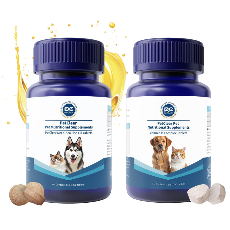 Fish Oil Supplements for Pet + Pet Vitamin B Complex Kit, Fish Oil Supports Coat and Cardiovascular Helth, Vitamin B Complex Supports Energy, Appetite, Nervous System Health