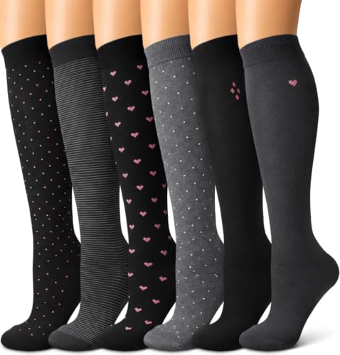 Copper Compression Socks for Women & Men (6 pairs) - Best Support for Nurses, Running, Hiking, Recovery Small-Medium Pink -shaped heart-2