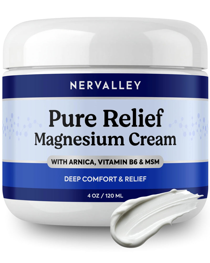 Pure Relief Magnesium Cream - Dead Sea Magnesium Lotion with MSM & Arnica | with MSM, Arnica & Vitamin B6, Soothing Topical Cream For Feet, Legs & Hands, For Nerve Pain, Fast-Absorbing, 4 Oz