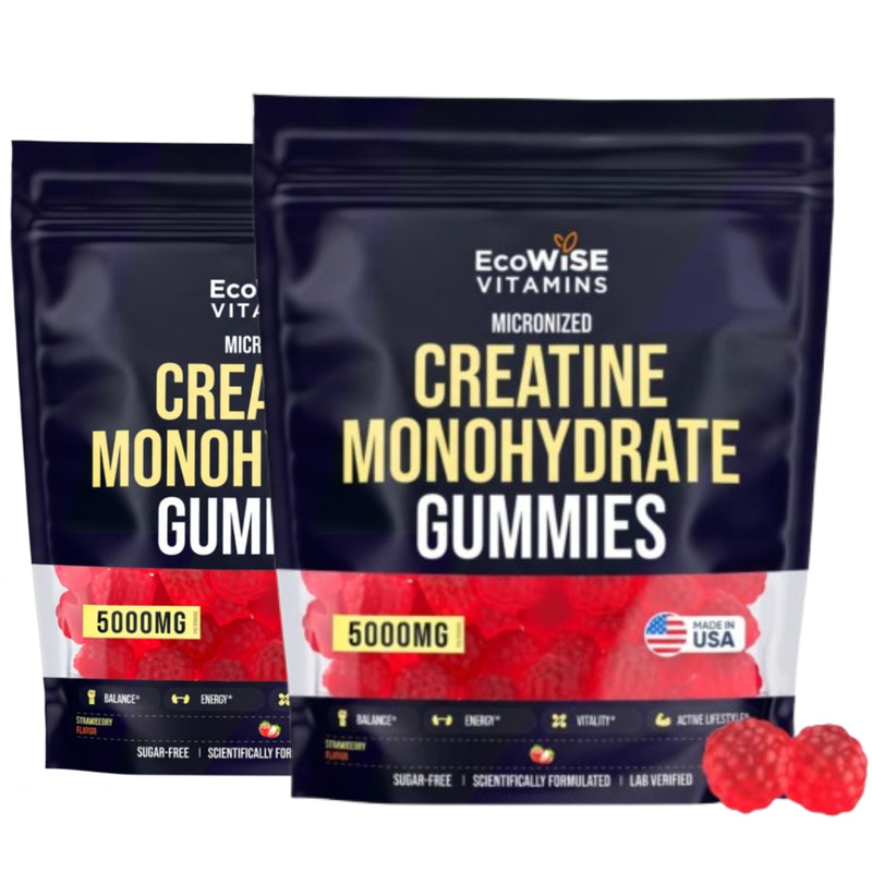 Creatine Monohydrate Strawberry Gummies 5000mg per Serving, Sugar Free, Pack of 2