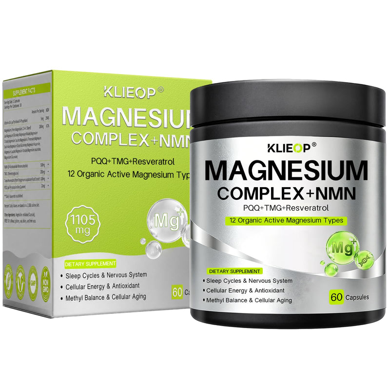 Magnesium Complex Supplement for Women and Men with NMN Supplement | 17-in-1 TMG, Resveratrol, PQQ & Vitamin B6,Sleep & Relaxation, Nervous System, NAD+ Level & Cellular Energy Support 60 Count (Pack of 1)