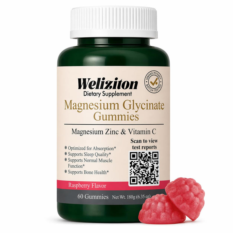 Magnesium Glycinate Gummies 100mg -Magnesium Gummies for Adults with Zinc & Vitamin C, Gentle on Stomach, Sleep, Calm & Muscle Support, Sugar-Free Raspberry Flavor, 60 Count (30-Day Supply)