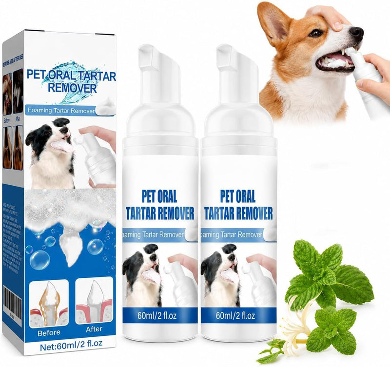 Pet Dental Tartar Remover,Dogs Teeth Oral Care Cleaning Spray, Foaming Oral Cleaner for Pet Cats and Dogs， Support Clean & Teeth and Aid in Daily Oral Use（2pcs