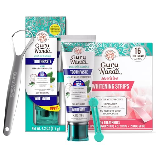 GuruNanda Everyday Whitening Bundle – 16-Day Sensitive Whitening Strips & Hydroxyapatite Toothpaste with Neem & Xylitol for a Brighter, Cleaner Smile