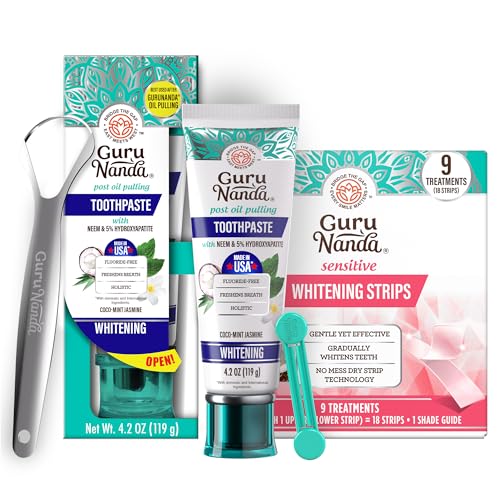 GuruNanda Everyday Whitening Bundle – 9-Day Sensitive Whitening Strips & Hydroxyapatite Toothpaste with Neem & Xylitol for a Brighter, Cleaner Smile
