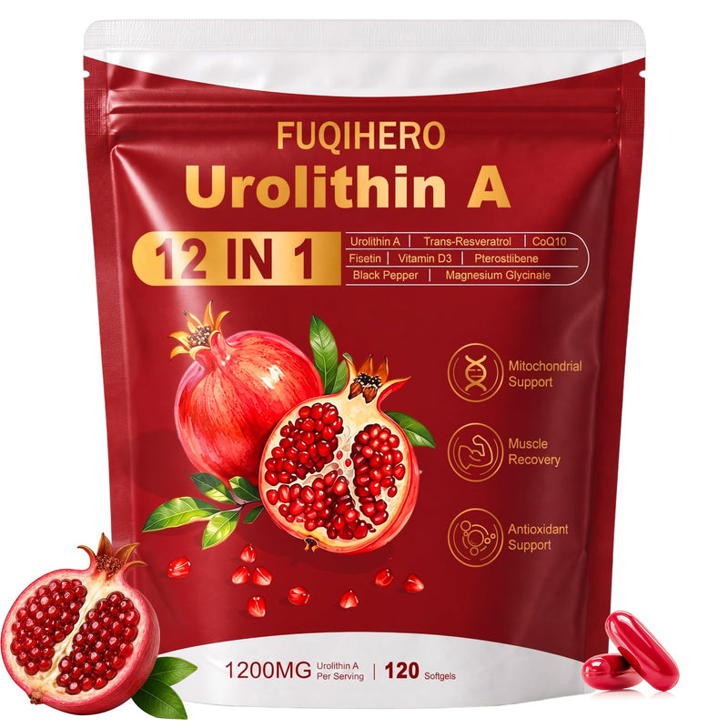 12-in-1 Urolithin A Supplement with Ubiquinol Natural Antioxidant, 120 CT | with Trans-Resveratrol, Fisetin, Daily Cellular Wellness & Mitochondrial Support,Reduce Muscle Loss,2-Month Supply 1 Count (Pack of 120)