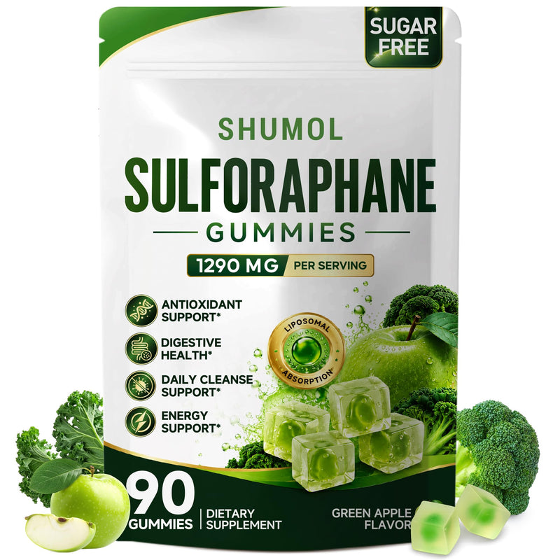 Liposomal Sulforaphane Gummies - 90CT | Broccoli Sprout Supplement with Glucoraphanin, Myrosinase, Glutathione, Quercetin & Vitamins C/E | Antioxidant, Immune & Cleanse Support | Sugar Free, Vegan