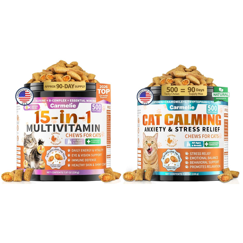 Cat Vitamins & Calming Treats, Cat Multivitamin & Calming Support with Taurine, Melatonin, L-Theanine for Stress, Mood, Skin, Immunity & Daily Wellness, Chicken & Krill Flavor