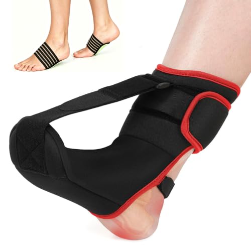 Plantar Fasciitis Night Splint Sock,Upgraded Planter Fasciitis Relief Brace with Arch Support,Relief Brace for Foot Drop,Achilles Tendonitis & Heel Pain,Unisex Foot Brace Black-Red(L) L