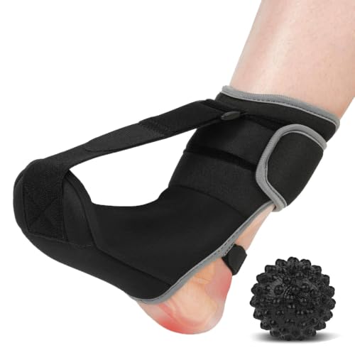 Plantar Fasciitis Night Splint with Massage Ball,Upgraded Planter Fasciitis Relief Brace,Relief Brace for Foot Drop,Heal Spur,Arch Pain,Achilles Tendonitis & Foot Fatigue Relief,Unisex Foot Brace(L) L