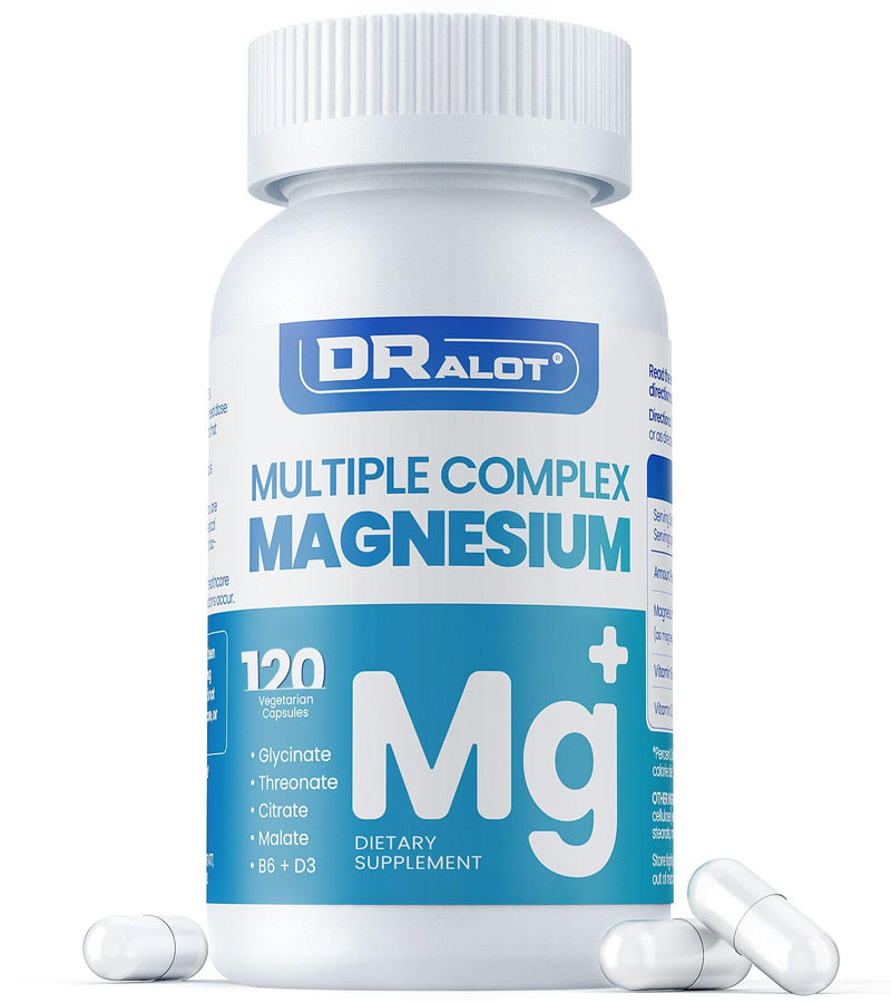 Quadruple Magnesium Supplement, 400mg of Chelate Magnesium Glycinate, L-threonate, Citrate & Malate | Max Absorption Complex w/Vitamin D3 & B6, for Sleep Heart Muscles Nerves, Non-GMO, 120 Vegan Caps 120 Count (Pack of 1)