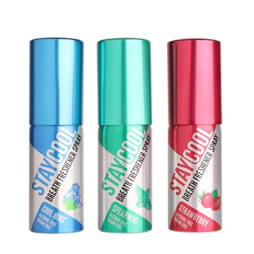 Stay Cool Mint Duo Plus Strawberry Breath Freshener Sprays - Cool Mint, Spearmint, Strawberry 3-Pack
