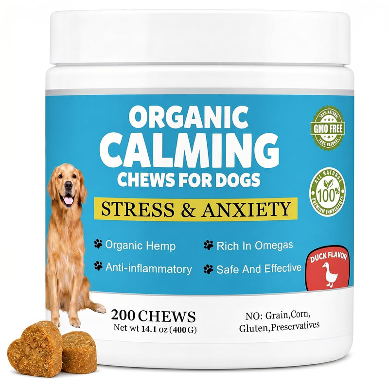 Calming Chews for Dogs, Dog Calming Treats with Melatonin, Stress & Anxiety Relief, Relaxation Aid for Travel, Vet Visits, Fireworks, Storms & Separation, Duck Flavor, 200 Soft Chews 200 Chews