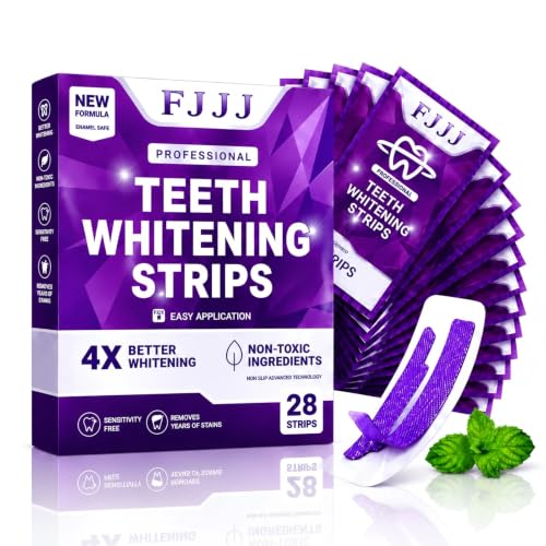Purple Teeth Whitening Strips,Surface Stain Reduction & Natural Shine,Gentle Teeth Whitening in 30 Minutes,Safely Protects Tooth，Portable for Home or Out Use Non-Slip (28 Strips, Mint) 1 Count (Pack of 28)