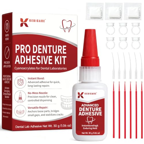 Dental Lab Instant Bonding Dental Glue Kit for Dentures & Lab Tools, Fast-Setting 15-60 Sec Denture Repair Kit, Temporary Adhesive for Fixing Cracks, Gaps & Loose Teeth - 1oz (30g)