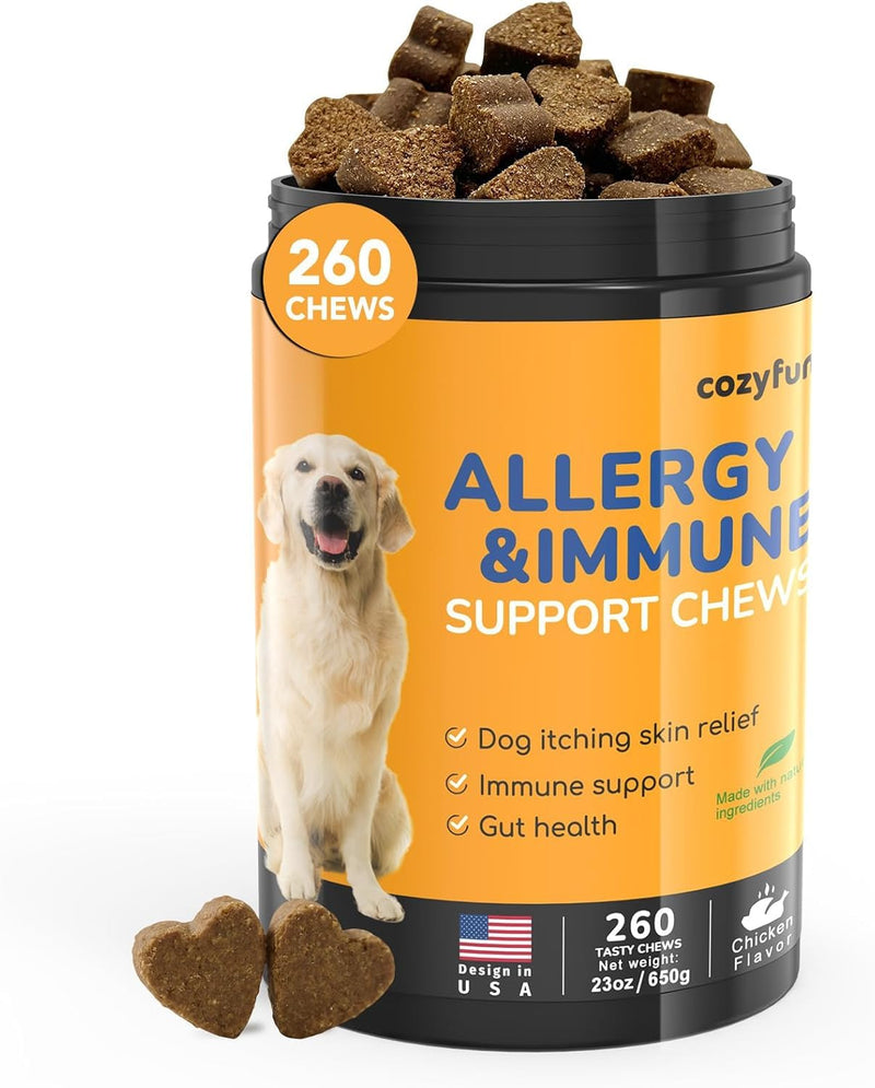 Dog Allergy Chews 260Ct - 23oz Dog Supplements for Itchy Skin and Paw Licking, USA Lab Formula with Probiotics, Dogs are Human Multivitamin Itch Relief, Boost Immune System (260CT)