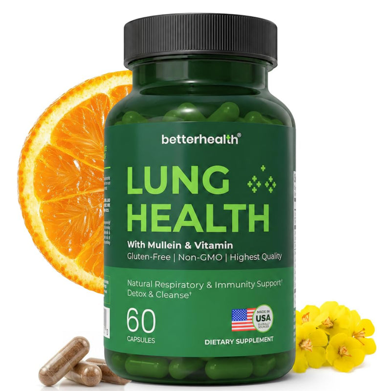 Lung Health Daily Respiratory Health Supplement with Mullein Leaf, Vitamin D, Vitamin C, Quercetin, | Allergy, Sinus, and Mucus Relief, Lung Cleanse Detox Formula (60 Capsules)