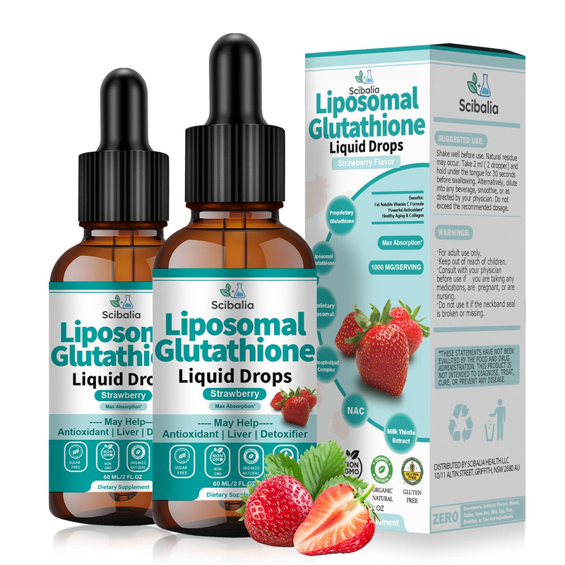 2 Pack 5-in-1 Liposomal Glutathione Supplement Liquid Drops | Ultra Strength L-Glutathione 1750mg w. Milk Thistle Vitamin C NAC Alpha Lipoic Acid, Liver Antioxidant Immune Brain Health Strawberry 2 Fl Oz (Pack of 2)