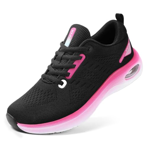 Womens Wide Orthopedic Walking Shoes with Cushioned Arch Support Lace-Up Running Sneakers 7 Wide Black/Pink