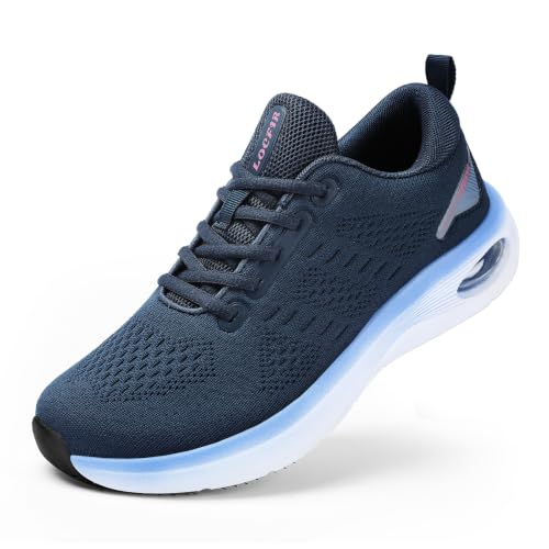Womens Wide Orthopedic Walking Shoes with Cushioned Arch Support Lace-Up Running Sneakers 8.5 Wide Navy