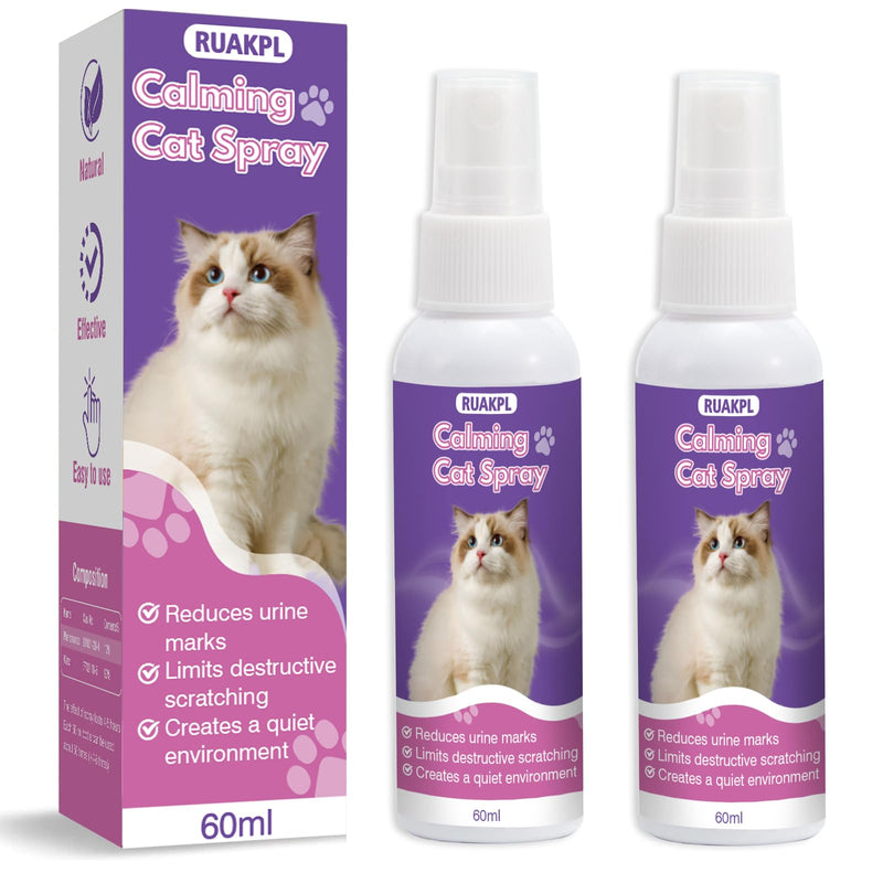 Cat Calming Spray 60 ML 2 Pack Calming Solution for Cats Cat Pheromone Spray Reduces Stress Anxiety Scratching Calming Spray for Cats Good for Home Travel Cat Pheromones Calming Spray